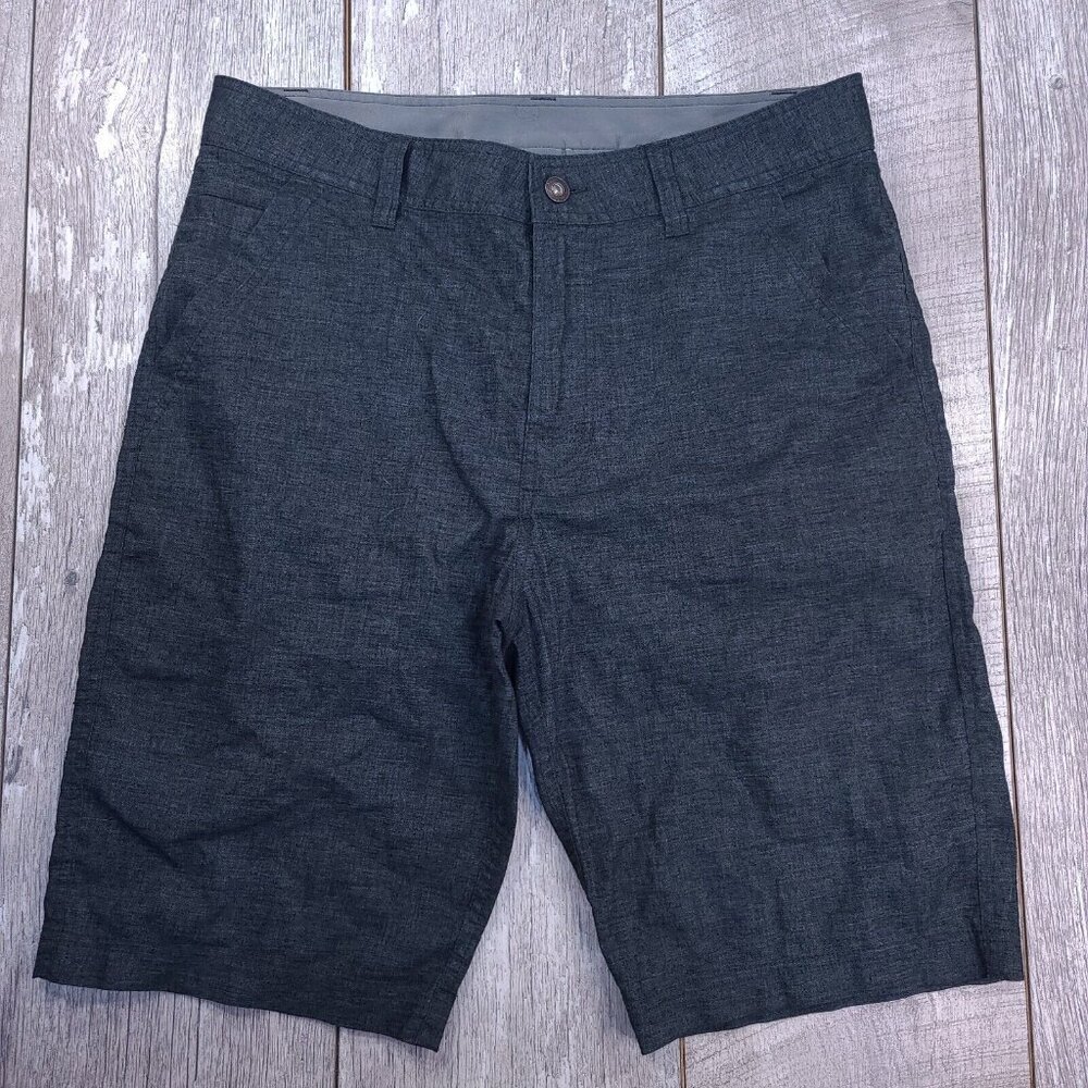 Prana Mens Furrow Shorts Size 32 Gray Bermuda Travel Standard Fit Hemp Blend
